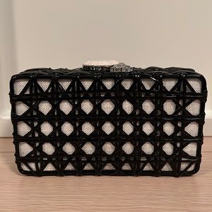 Louise et Cie black raffia Joni Minaudiere clutch